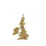 18K GOLD UNITED KINGDOM MAP GEMSTONE PENDANT/CHARM