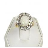 VINTAGE ENGLISH 18K GOLD OPAL AND DIAMOND RING