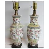 PAIR CHINESE FAMILLE ROSE PORCELAIN VASE LAMPS