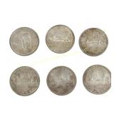 SIX CANADIAN 1958-1965 SILVER DOLLAR COINS
