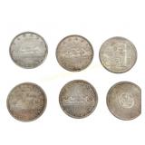 SIX CANADIAN 1958-1966 SILVER DOLLAR COINS