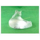LALIQUE CRYSTAL HAPPY CAT FIGURINE