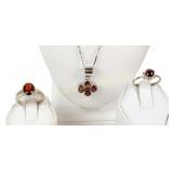 LOT STERLING AND GARNET JEWELLERY