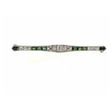 ART DECO 14K GOLD DIAMOND & TOURMALINE BROOCH