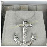 14K WHITE GOLD ANCHOR PENDANT NECKLACE