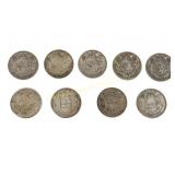 NINE CANADIAN SILVER 1941-1959 50 CENT COINS