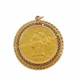 1881 U.S LIBERTY $10 GOLD COIN IN 18K GOLD PENDANT