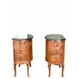 PAIR WALNUT DEMI-LUNE SIDE TABLES