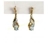 9K GOLD BLUE TOPAZ AND DIAMOND EARRINGS