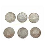 SIX CANADIAN 1958-1966 SILVER DOLLAR COINS
