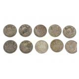 TEN CANADIAN SILVER 1941-1966 50 CENT COINS