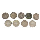 NINE CANADIAN 1940-1966 SILVER 50 CENT COINS