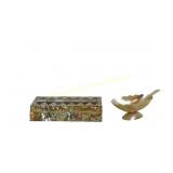 MOTHER-OF-PEARL INLAID BOX + BOWL & SPOON