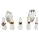 SEVEN STERLING AND GEMSTONE RINGS