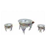 THREE ORNATE GERMAN CHERUB PORCELAIN BOWLS