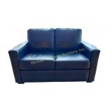 BLUE LEATHER LOVESEAT SOFA
