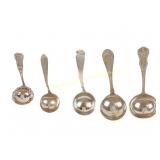 FIVE STERLING SAUCE LADLES