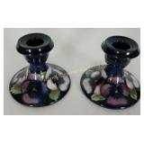 PAIR 1928-1949 MOORCROFT PANSY CANDLE HOLDERS