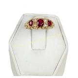 ANTIQUE ENGLISH 18K GOLD RUBY AND DIAMOND RING