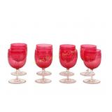 EIGHT VICTORIAN CRANBERRY CRYSTAL WINE GLASSES