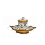 1890-1910 LIMOGES PORCELAIN & BRONZE INKWELL