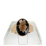 MEN'S FINLAND 14K GOLD BUFF CUT SMOKY QUARTZ RING