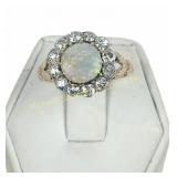 ANTIQUE 18K GOLD OPAL AND DIAMOND RING