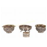 THREE INDIAN 800 SILVER BOWLS + 925 NAPKIN RING