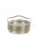 STERLING AND CRYSTAL COASTER SET IN HOLDER