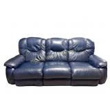LA-Z- BOY BLUE LEATHER RECLINING SOFA