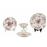 THREE DRESDEN PORCELAIN PLATES + COMPOTE