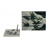 BERNETT MARBLE RELIEF PANEL + SOAPSTONE PEN HOLDER