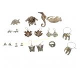 LOT STERLING ANIMAL & SEA CREATURE JEWELLERY