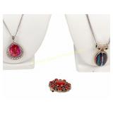 THREE PIECES STERLING & STONE JEWELLERY