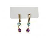 14K BLUE TOPAZ AND AMETHYST DROP EARRINGS