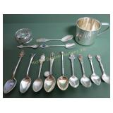 STERLING LOT -CHILDS CUP + NAPKIN RING & 12 SPOONS