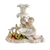 DRESDEN PUTTO AND FLORAL CANDLEHOLDER