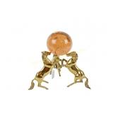 VINTAGE BRASS REARING HORSE STAND & GLASS ORB