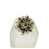 14K GOLD BLUE SAPPHIRE FLOWER COCKTAIL RING