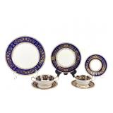 AYNSLEY SEVILLE BLUE DINNER SERVICE FOR 12