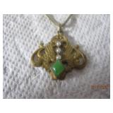 Victorian Seed Pearl + Green Gem Necklace | 19'