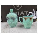 Vtg RARE Tarentum cream sugar Jadeite Green glows