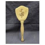 vintage vanity hand mirror brush floral gold