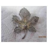800 Silver European Leaf Pin | 1 3/4