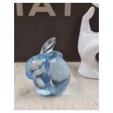 Fenton Art Glass Blue Bunny Rabbit Figurine.