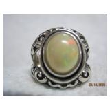 Sterling Large Oval Fire Opal Ring | 6.5