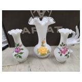 Vtg Fenton silver crest floral vases