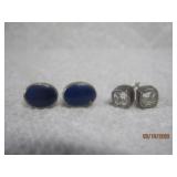 2 Pair Stud Earrings Lapis + Crystal | ï¿½