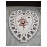 Vtg Westmoreland Almond Milk Glass Heart Dish