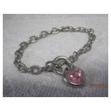 Silver Toggle Clasp Bracelet Pink Heart | 7.5'